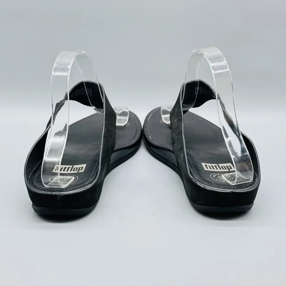 FitFlop Shoes Womens 10 Black Leather Thong Sandals Slip On Comfort Summer